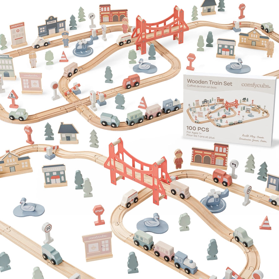 100-pc Wood Train Set