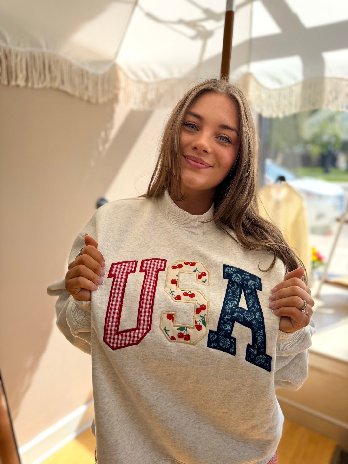 USA Patchwork Mock Neck
