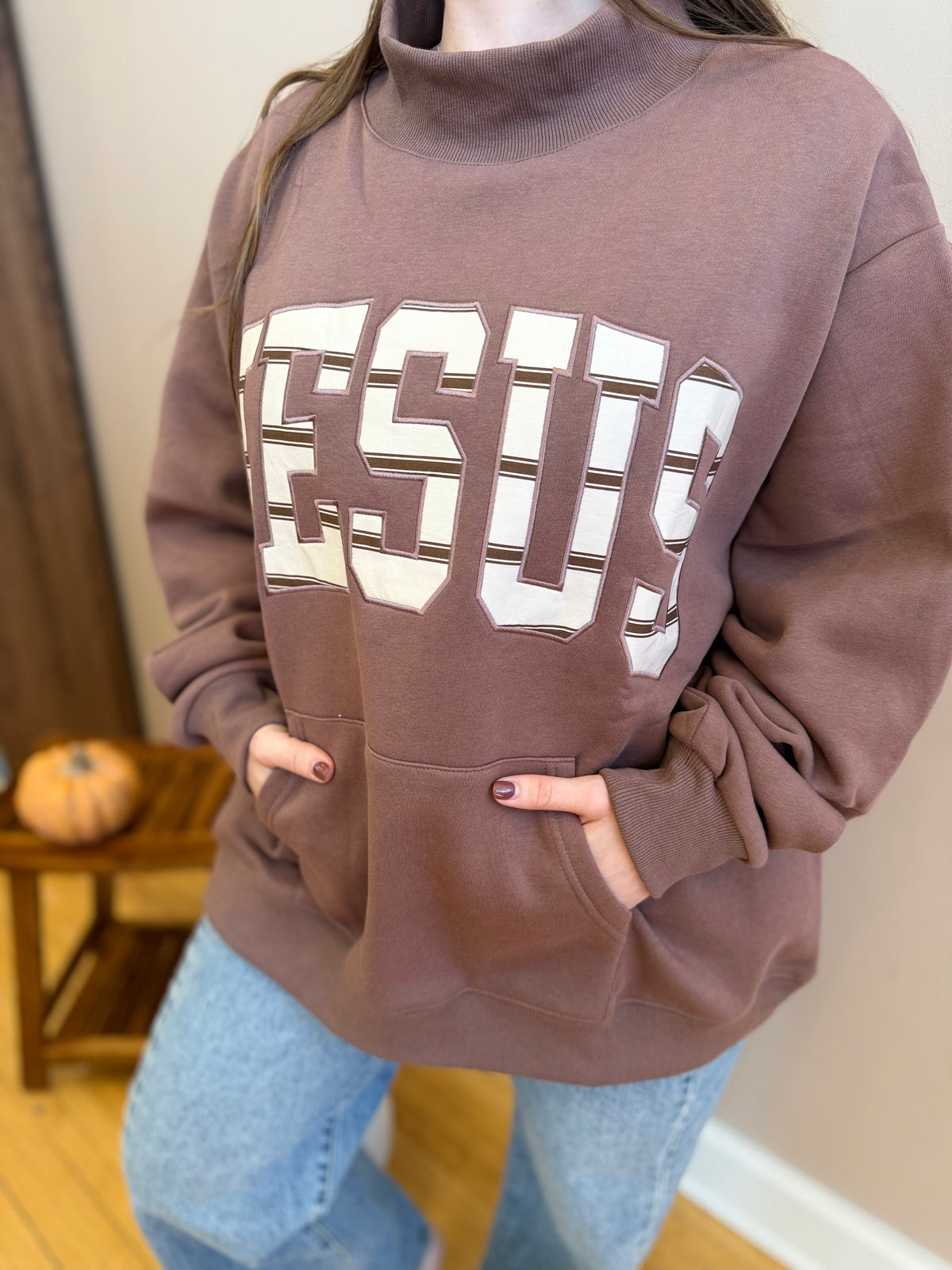 Jesus Striped Mock Neck