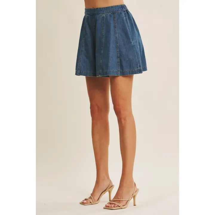 Flared Denim Shorts