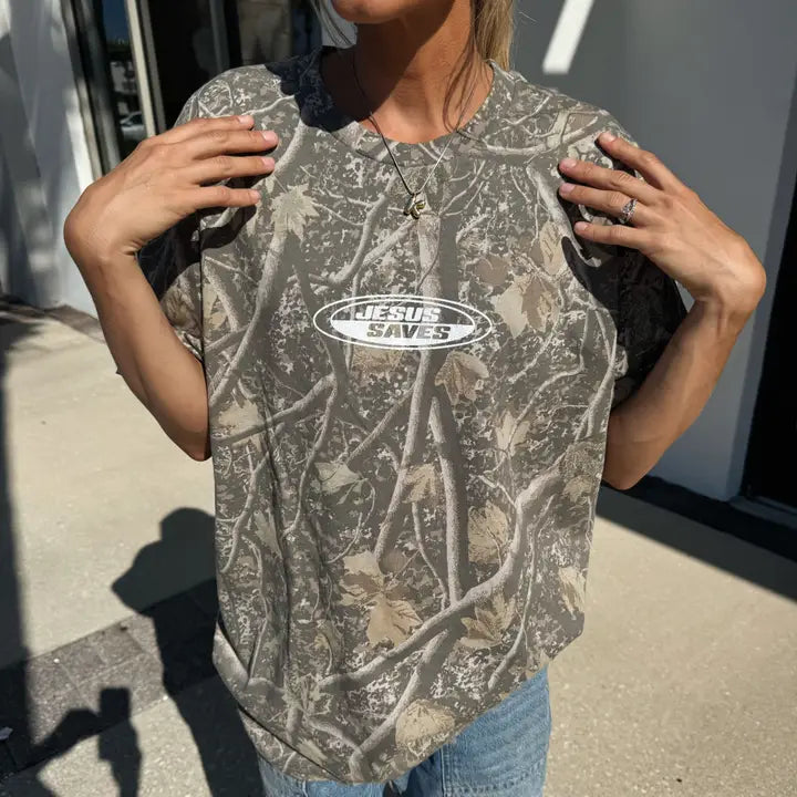 Jesus Saves Camo Tee