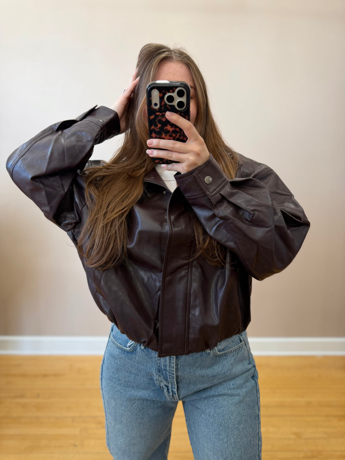 Faux Leather Bomber Jacket