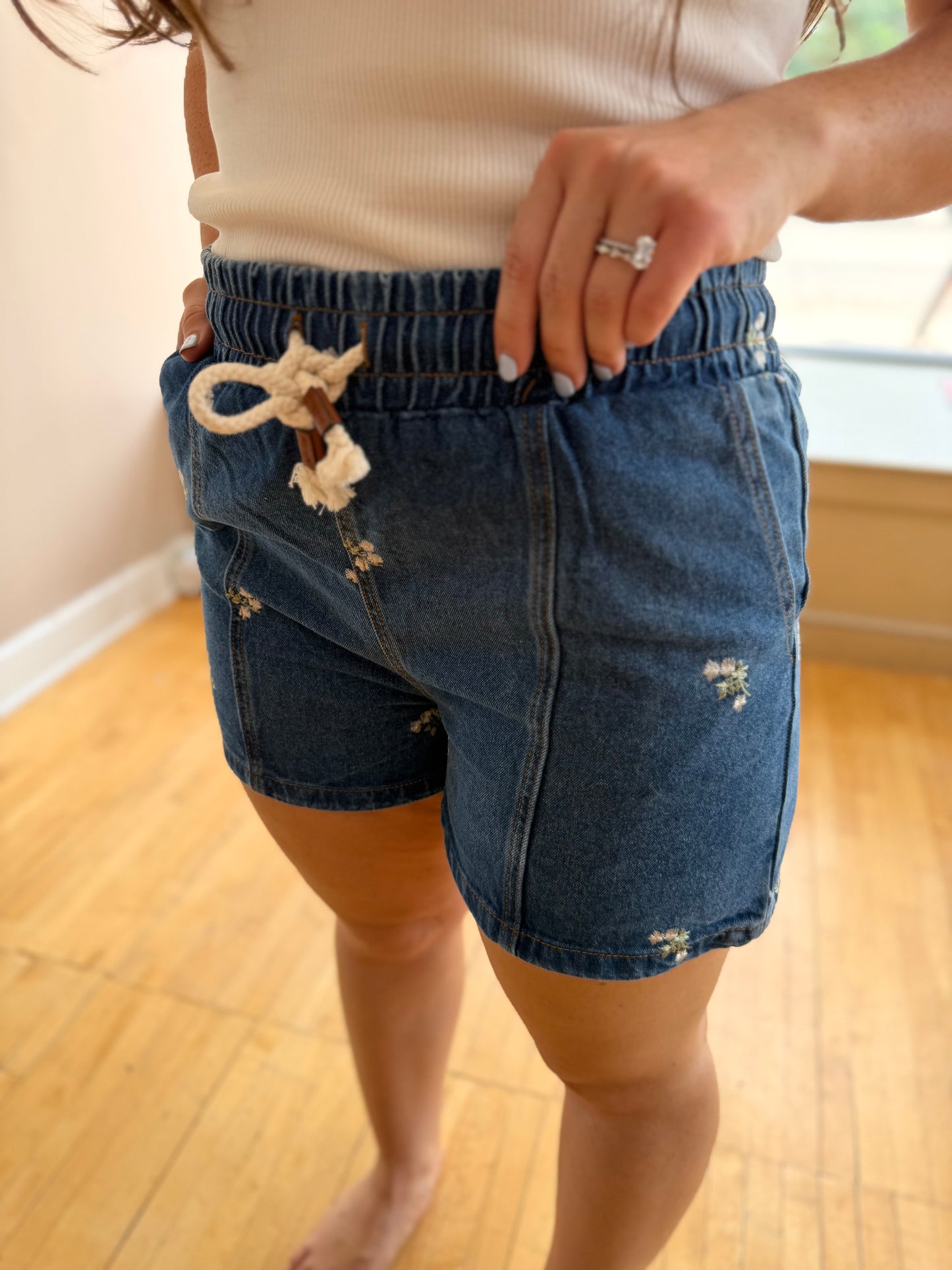 Denim Embroidered Shorts