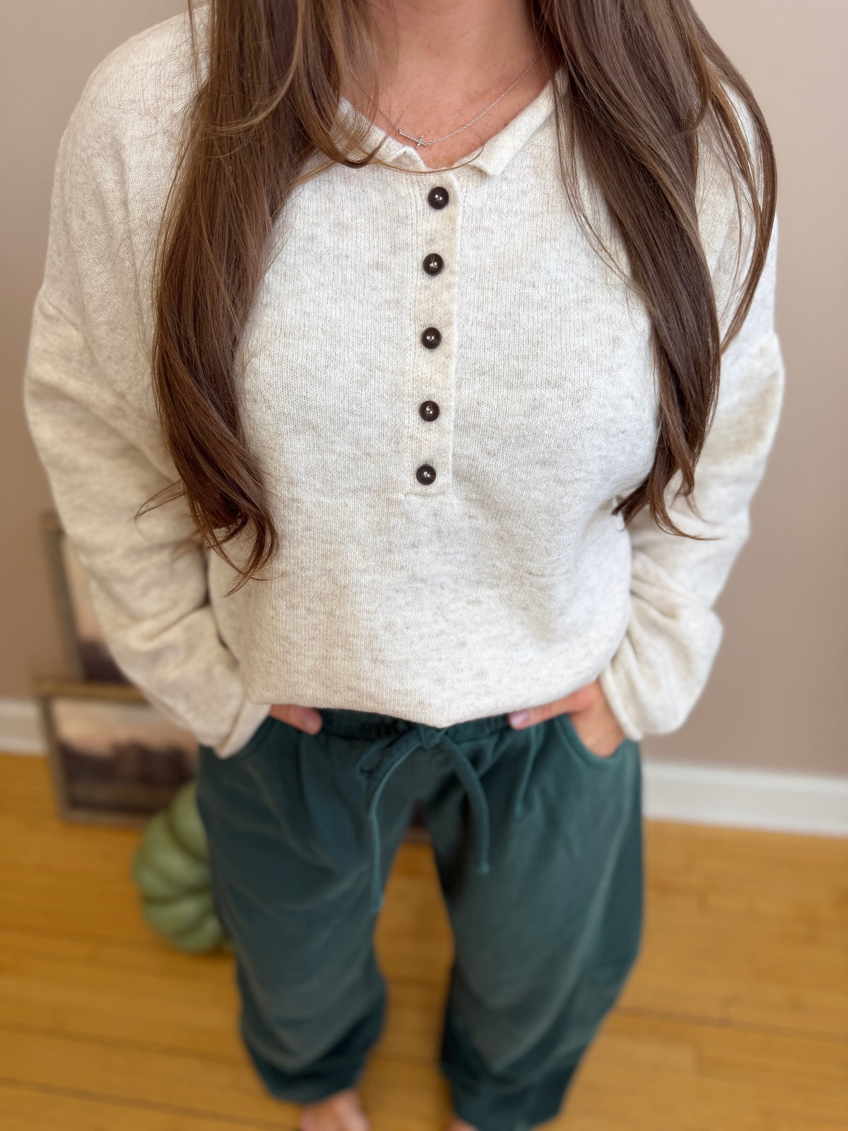 Oatmeal Henley Top