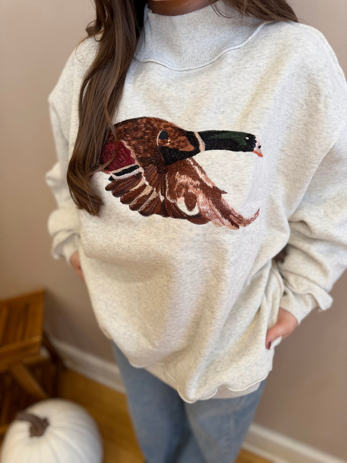 Mallard Embroidered Mock Neck