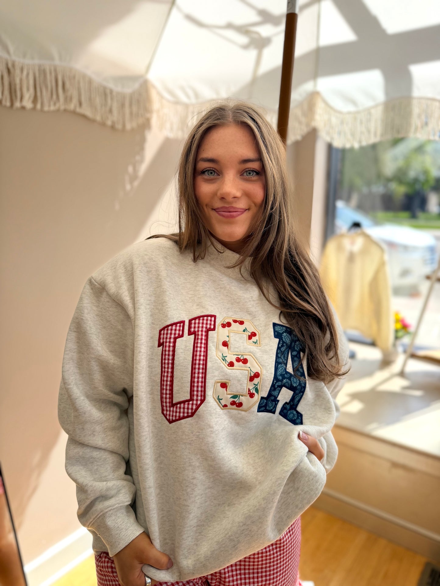 USA Patchwork Mock Neck