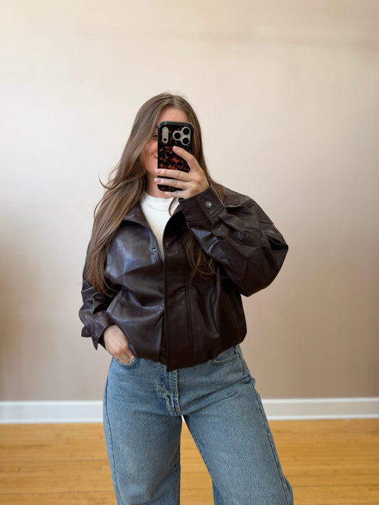 Faux Leather Bomber Jacket