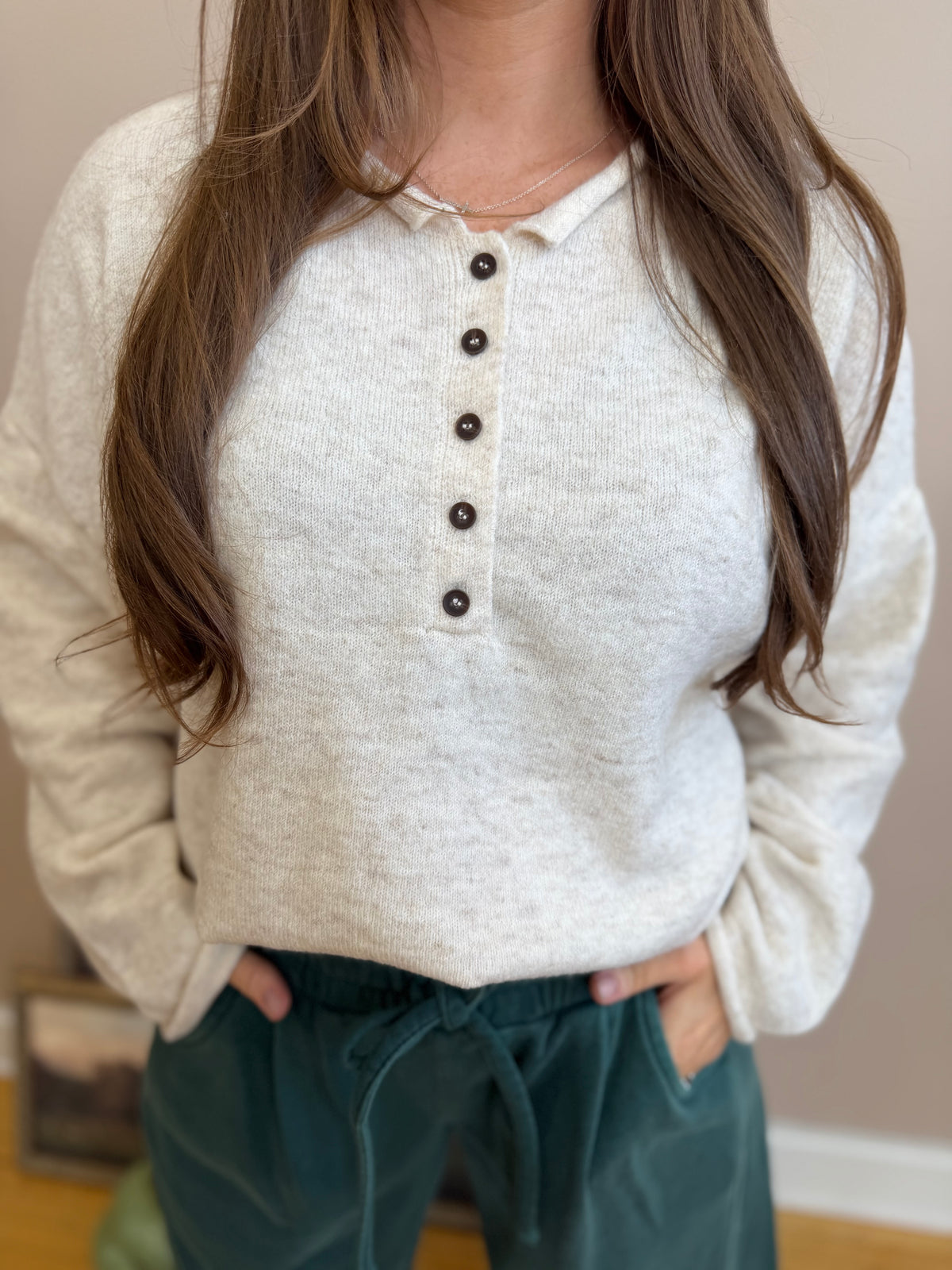 Oatmeal Henley Top