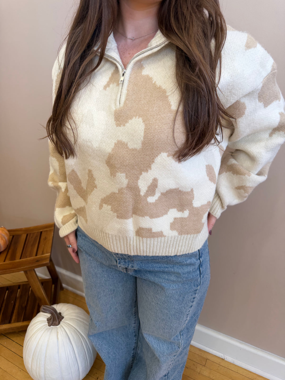 Camo Half Zip Sweater