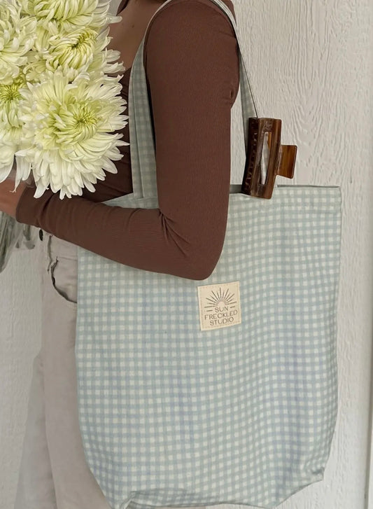 Blue Gingham Tote Bag