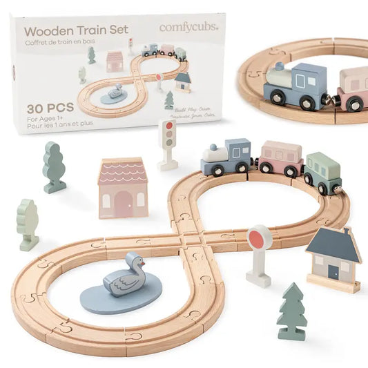 30-pc Wooden Train Set