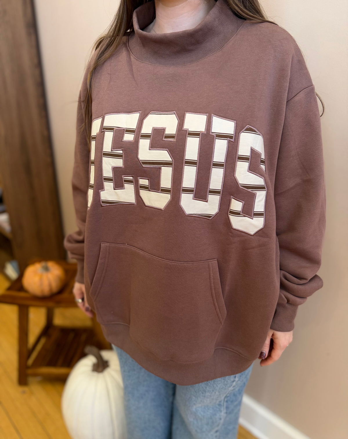 Jesus Striped Mock Neck