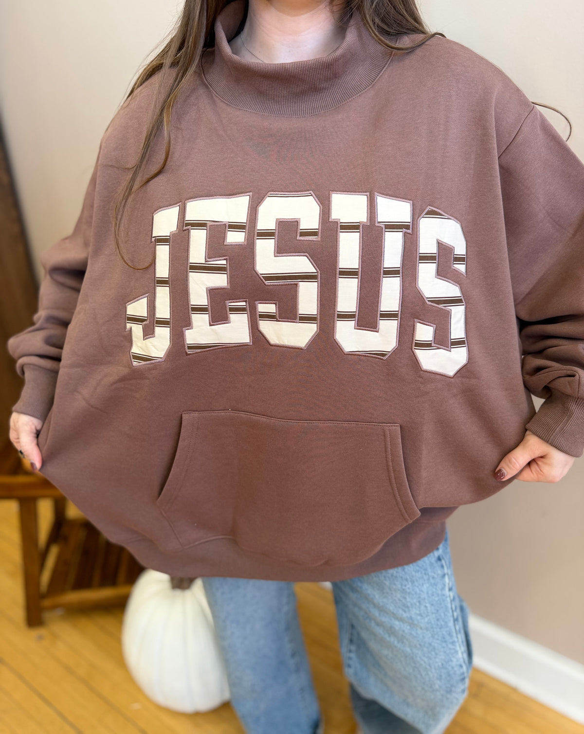 Jesus Striped Mock Neck