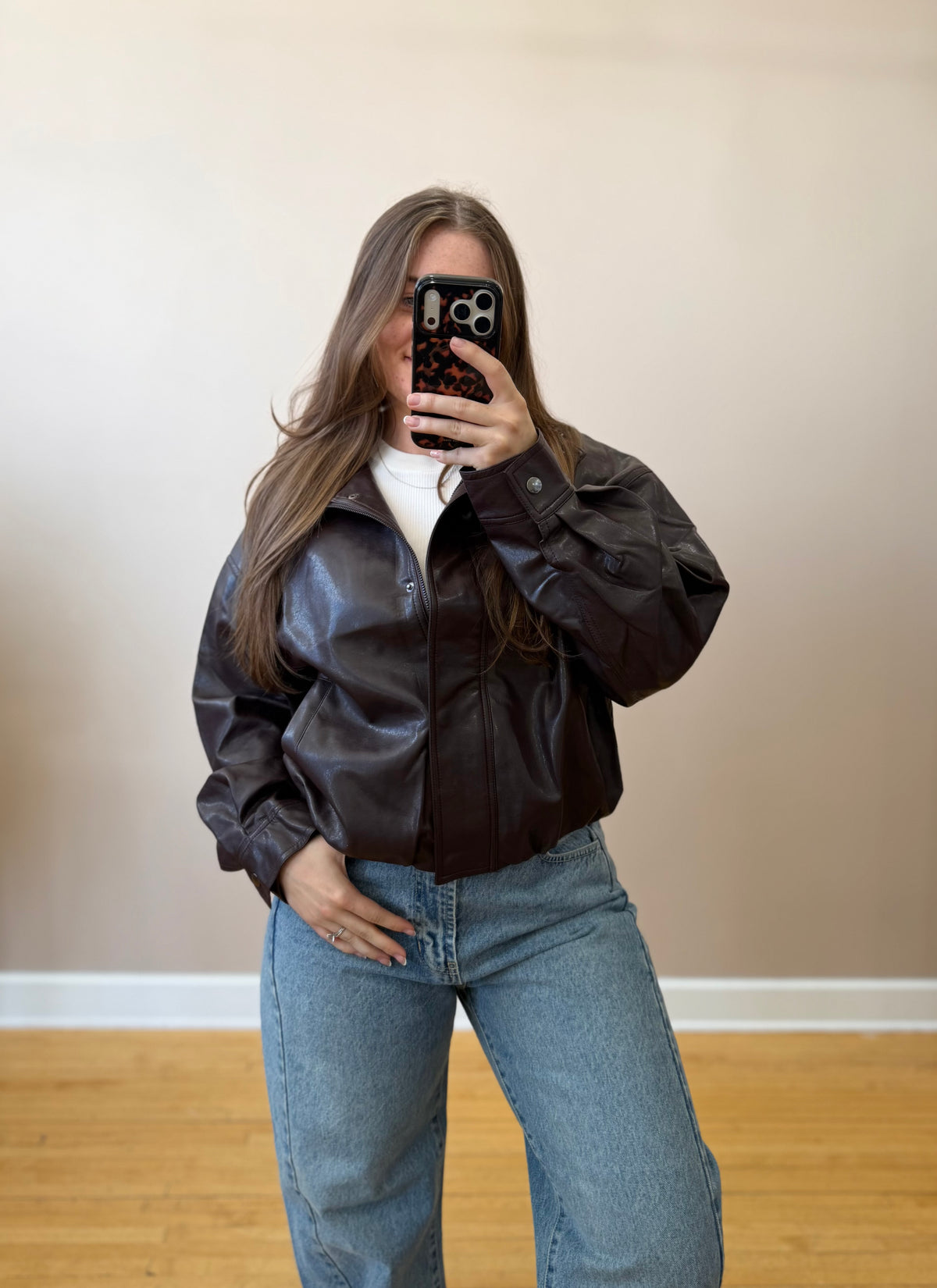 Faux Leather Bomber Jacket