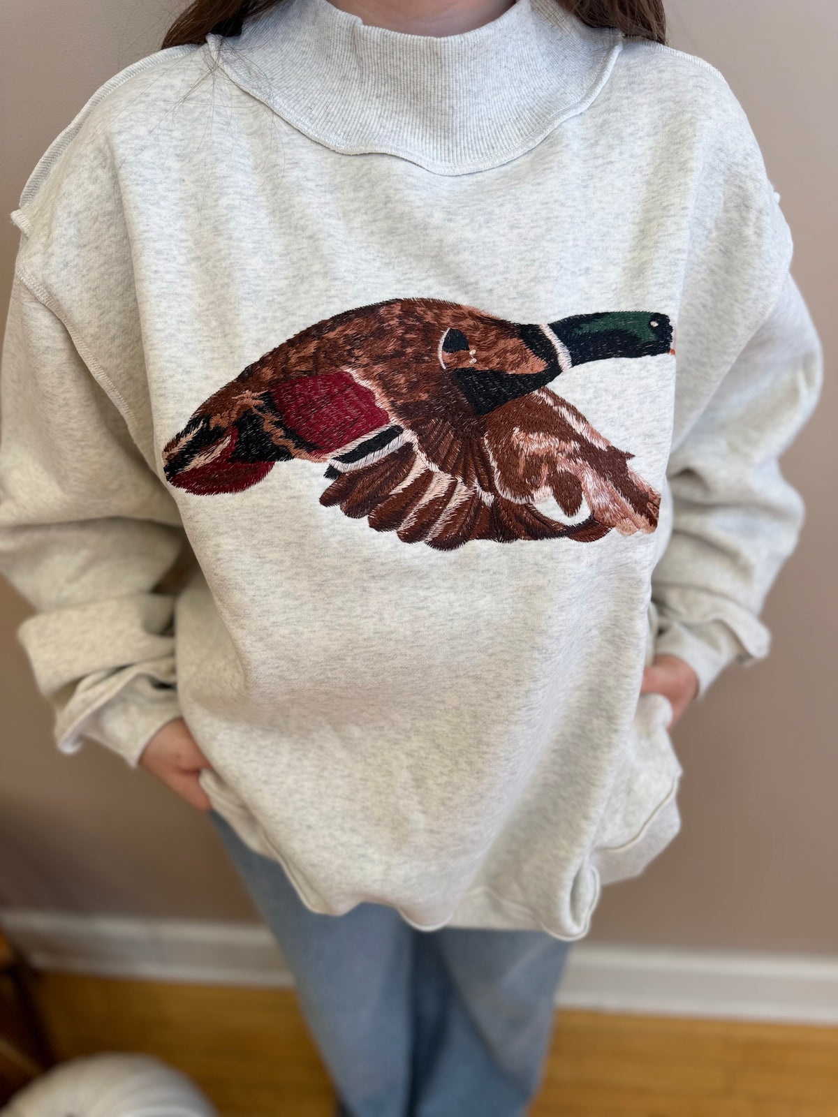 Mallard Embroidered Mock Neck