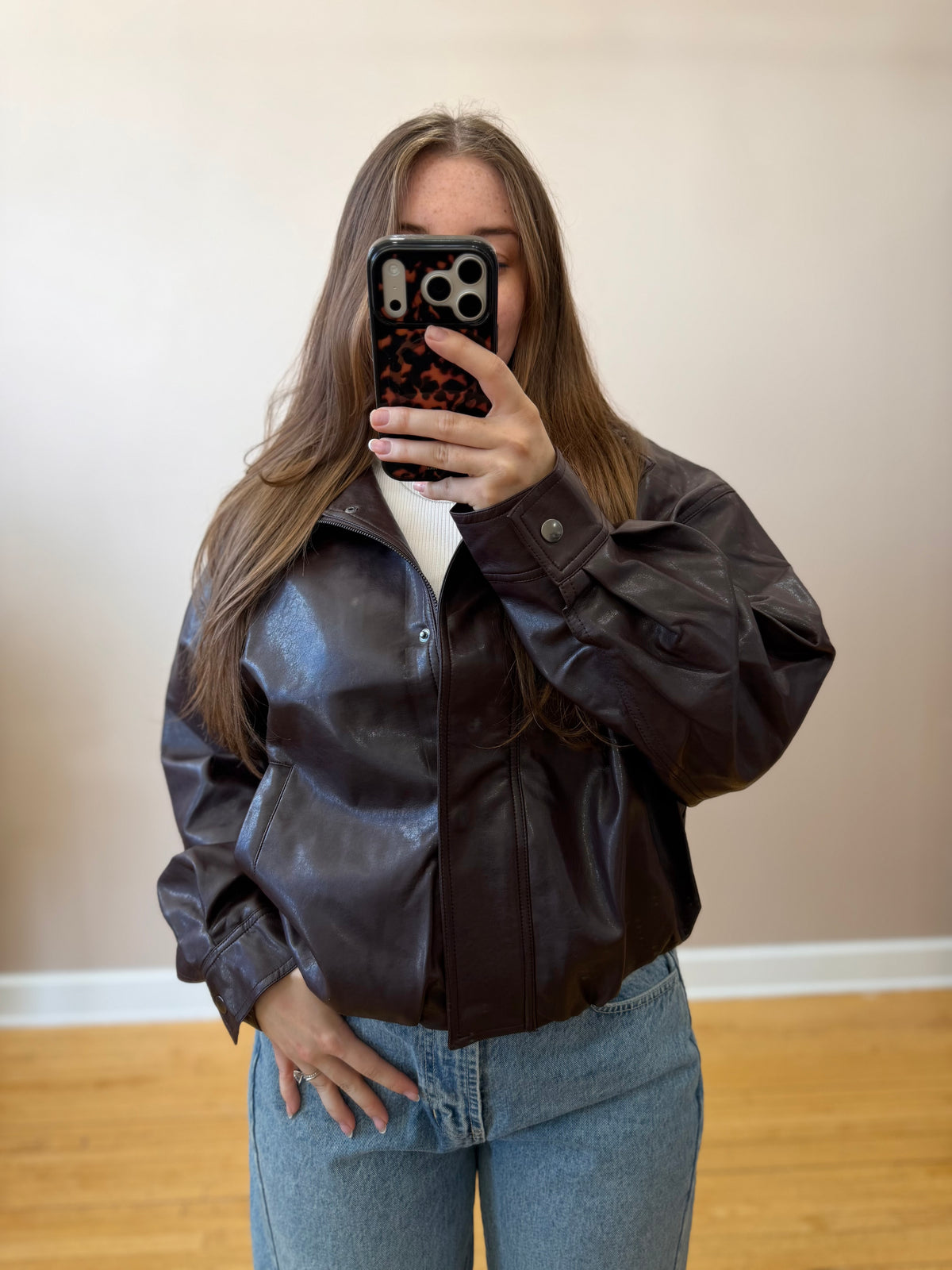 Faux Leather Bomber Jacket