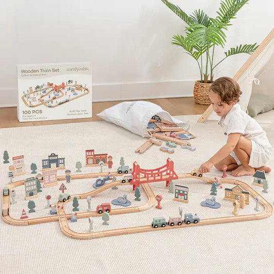 100-pc Wood Train Set