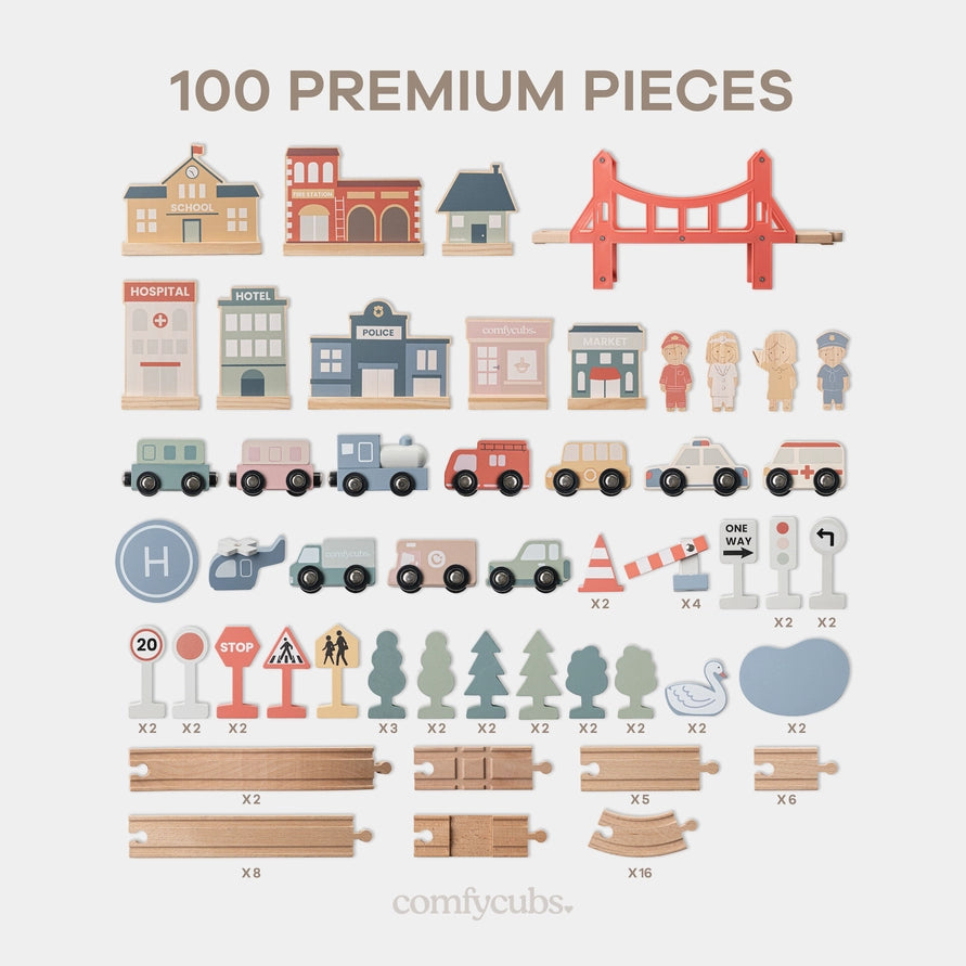 100-pc Wood Train Set